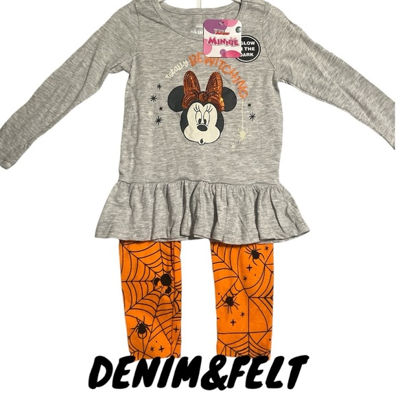 Disney Junior Minnie Sequin 2 Piece Glow in The Dark Halloween Outfit | NEW/NWT! - Picture 1 of 7